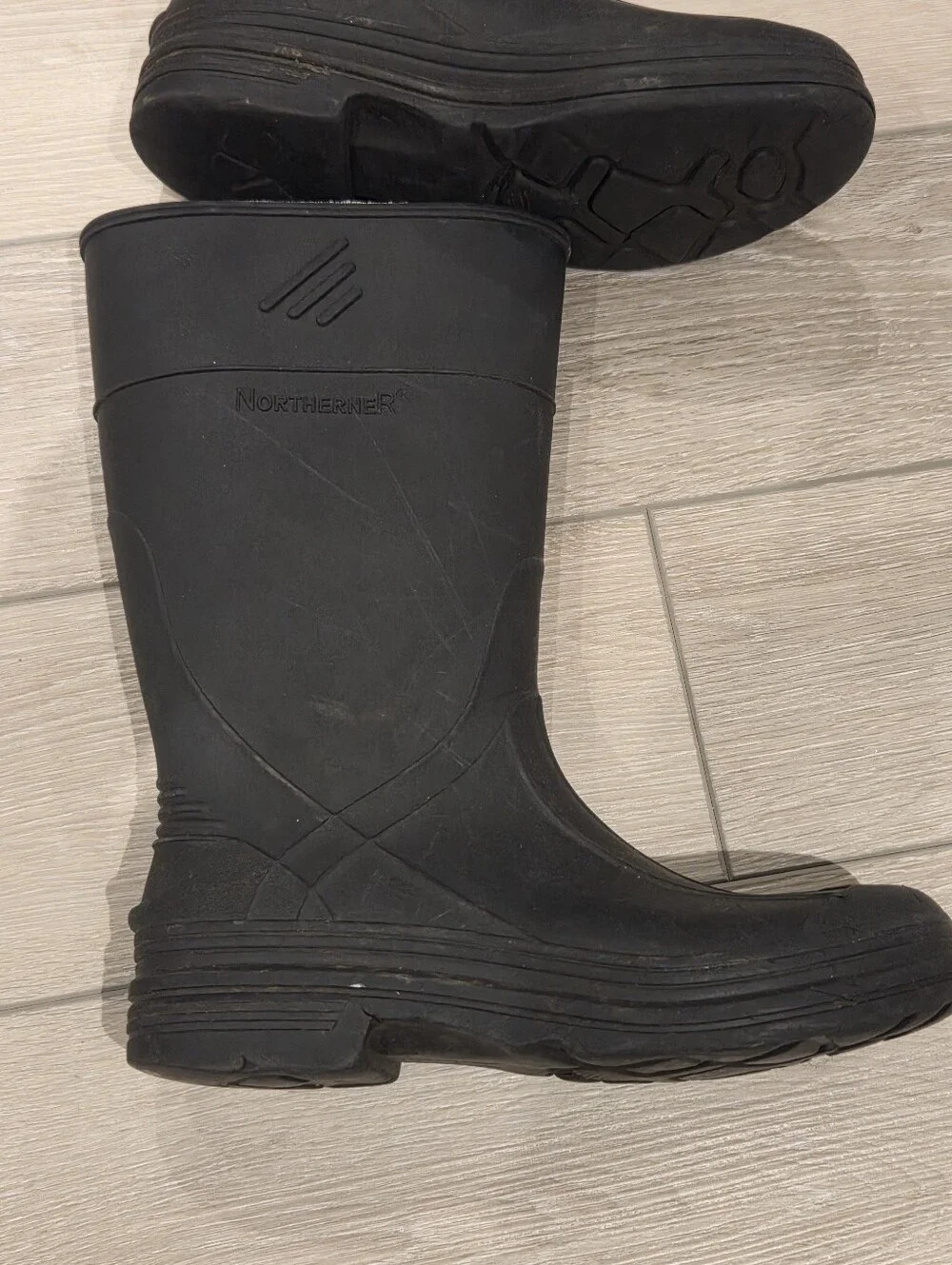 Youth Kids Size 2 Black Waterproof Rubber Rain Boots Has Some Wear See Photo
